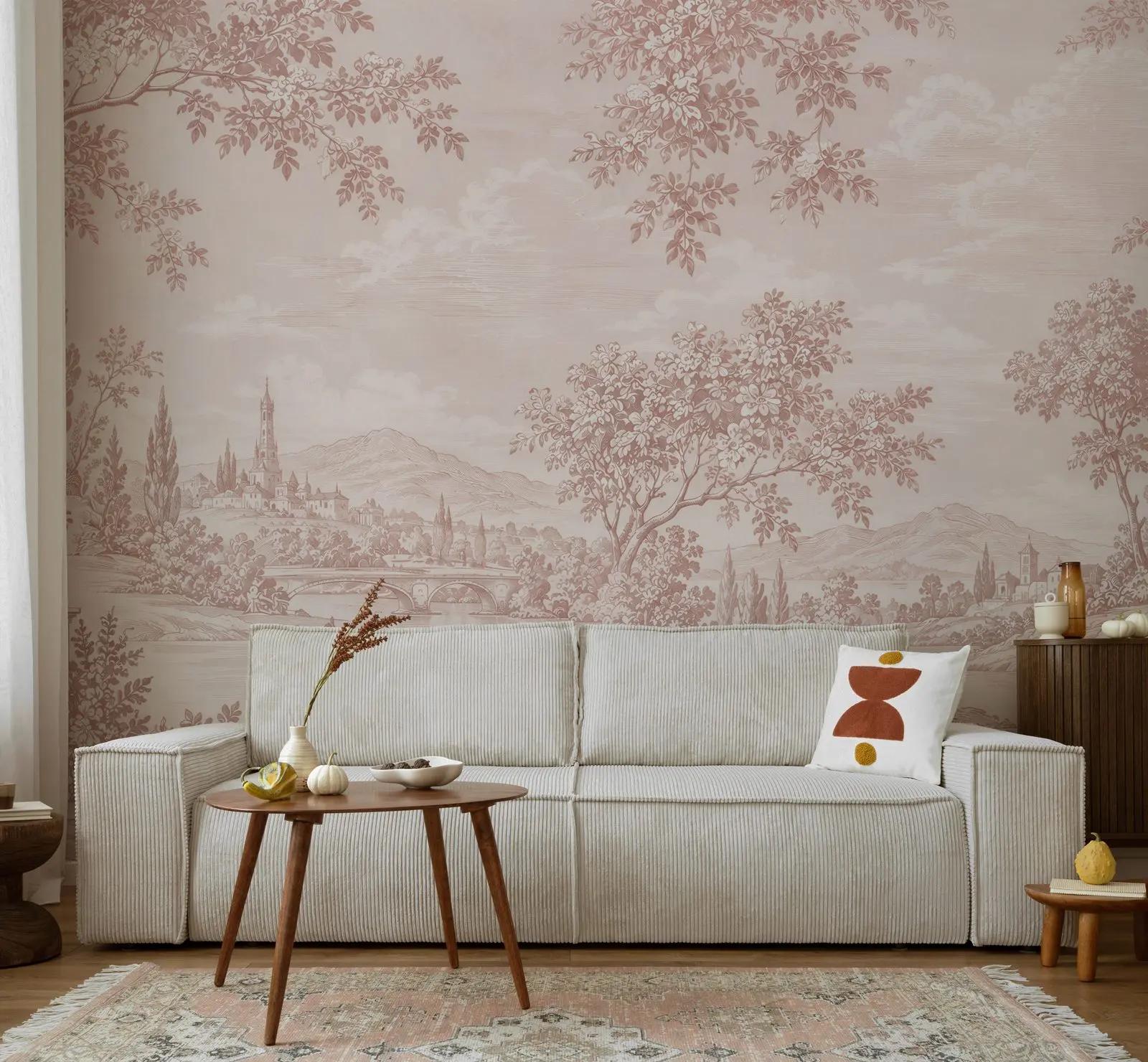 Nature Wallpaper Mural with Blush River Landscape