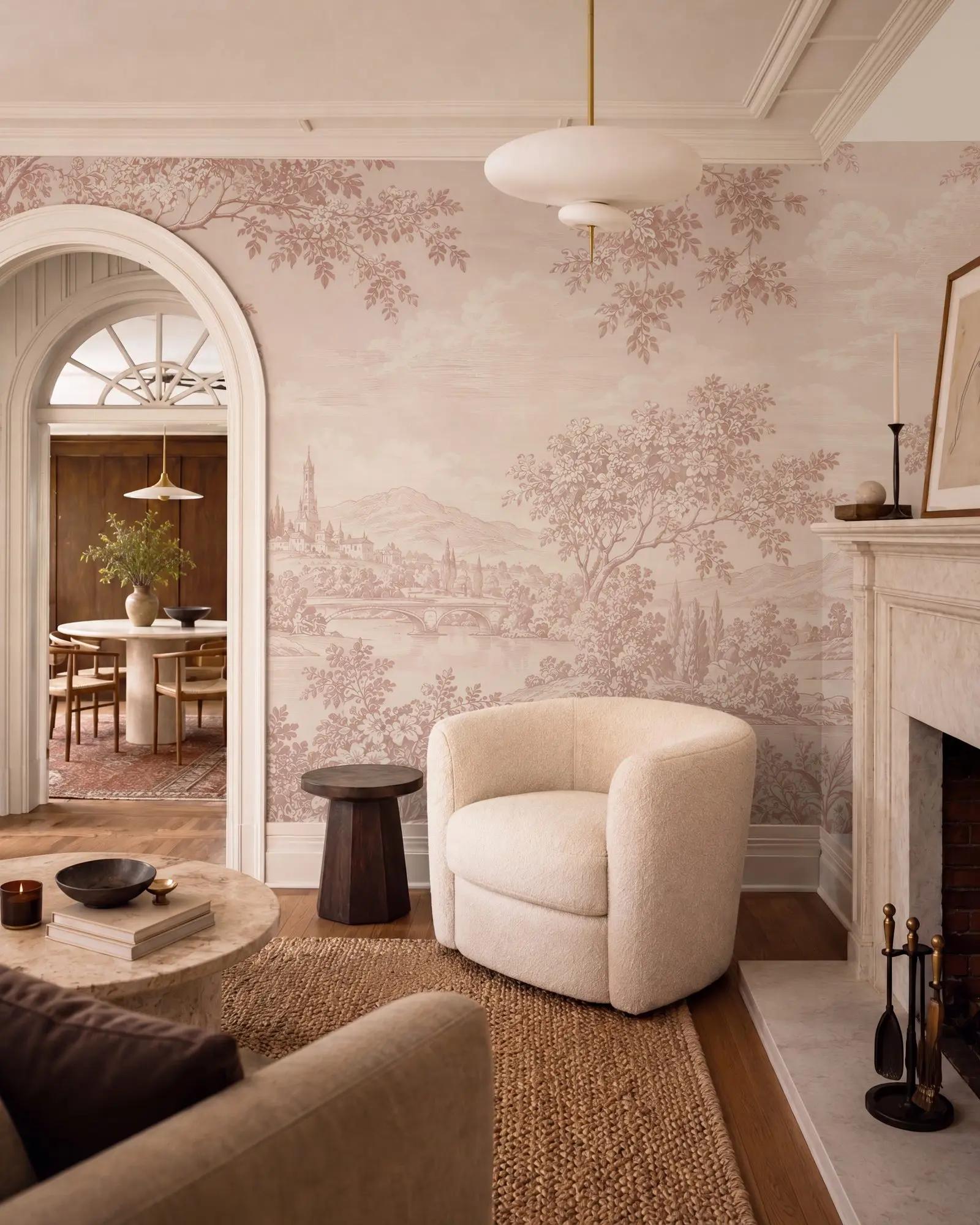 Nature Wallpaper Mural with Blush River Landscape