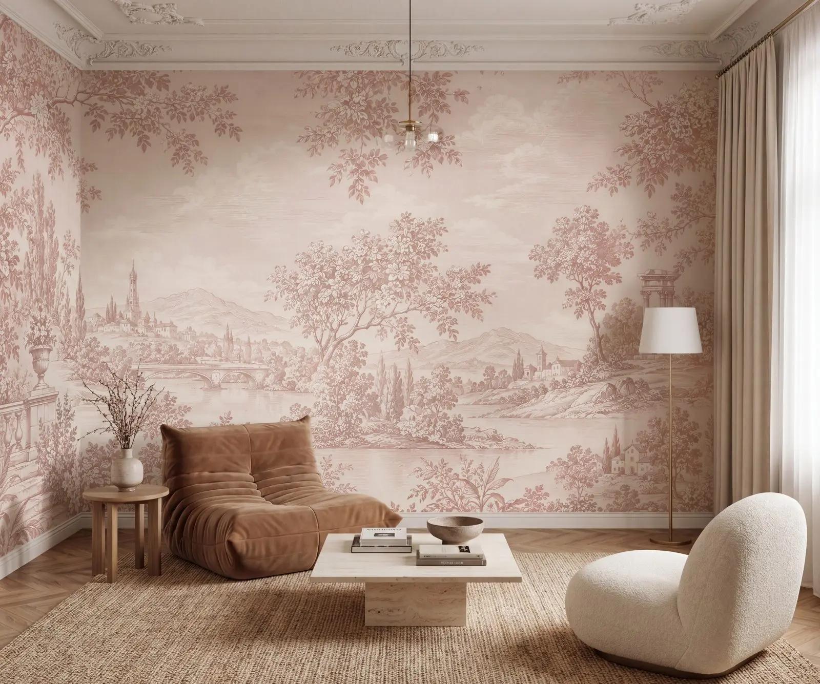 Nature Wallpaper Mural with Blush River Landscape