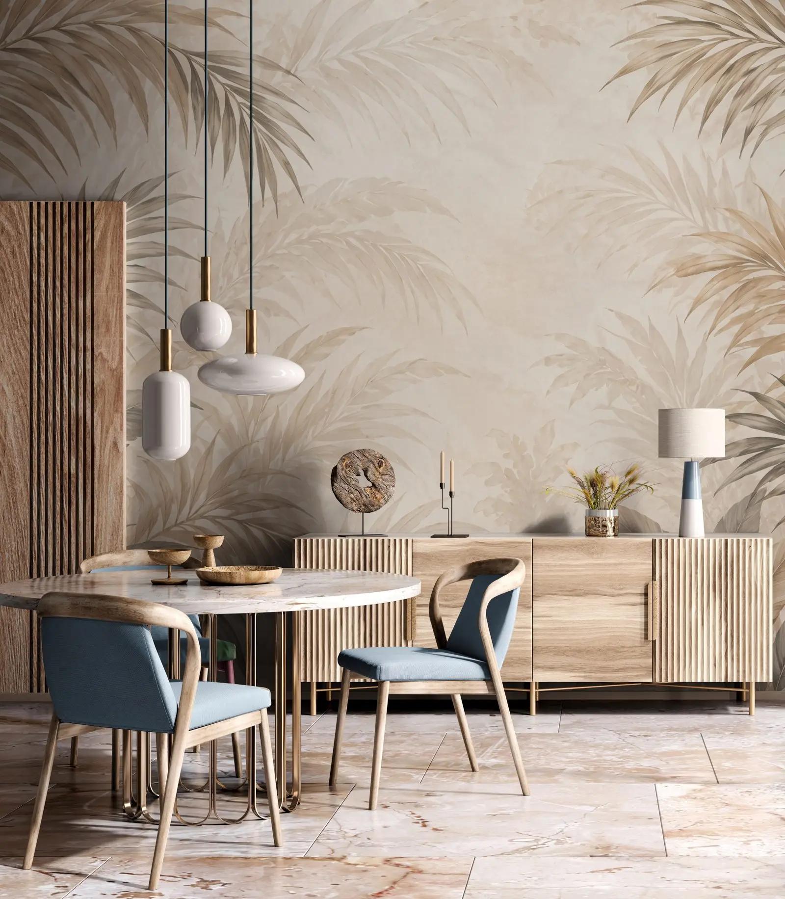 Neutral Tropical Botanical Wallpaper Mural