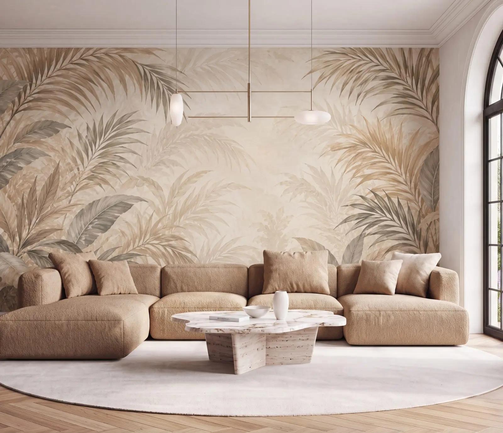 Neutral Tropical Botanical Wallpaper Mural