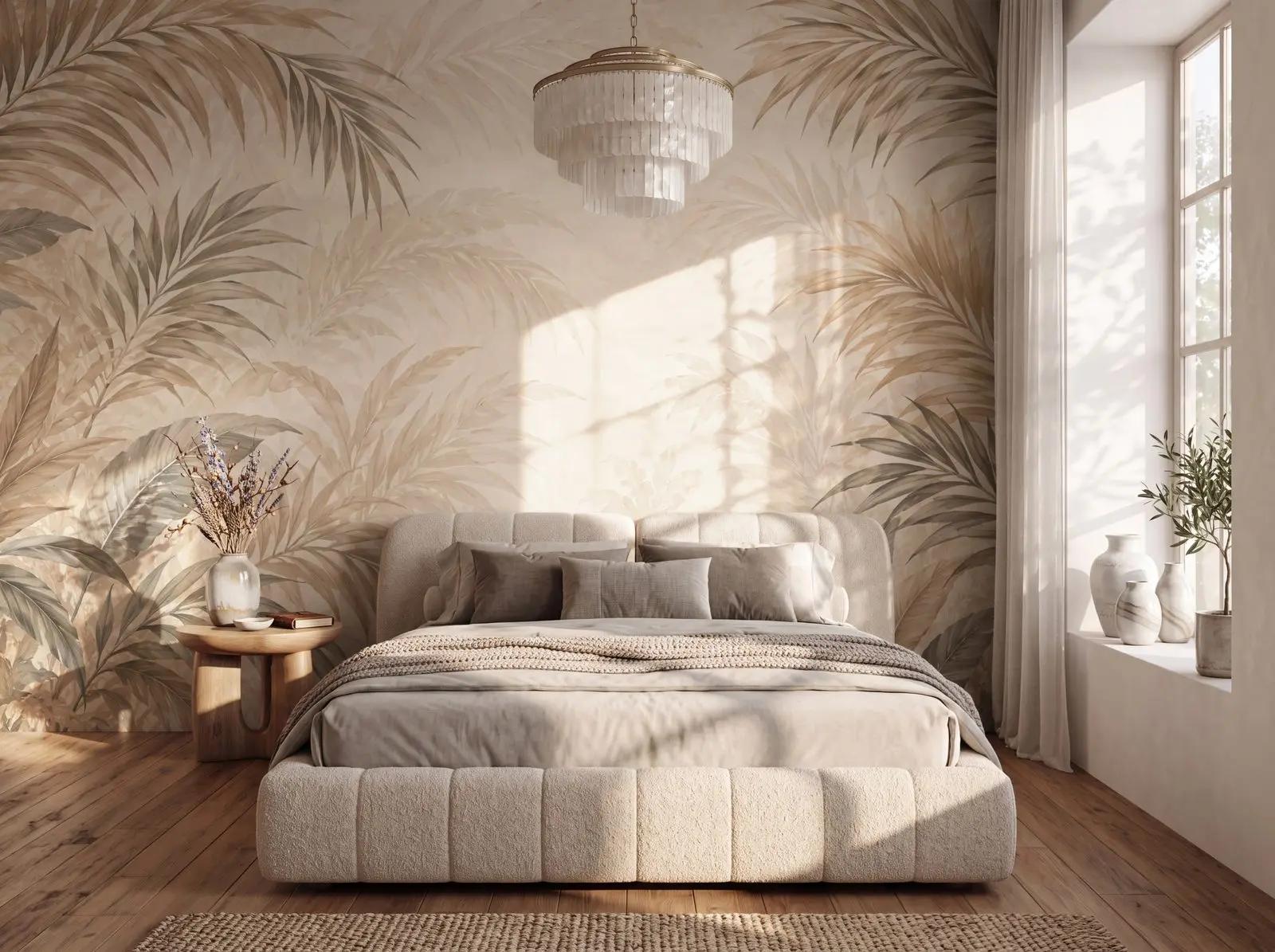 Neutral Tropical Botanical Wallpaper Mural