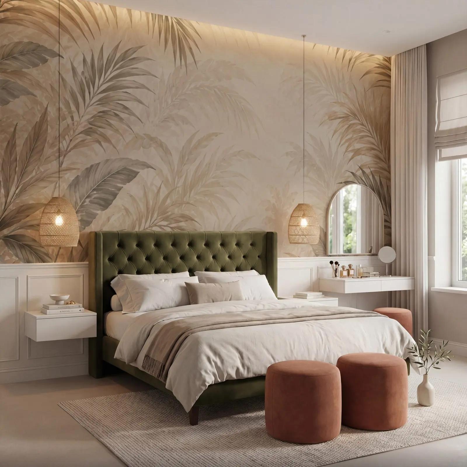Neutral Tropical Botanical Wallpaper Mural