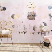 Cute Animals with Balloons Wallpaper Mural 1
