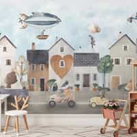 Storybook Village Playful Animals Wallpaper Mural 1