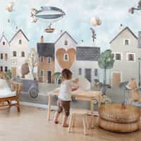 Storybook Village Playful Animals Wallpaper Mural 3
