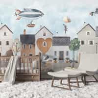 Storybook Village Playful Animals Wallpaper Mural 4