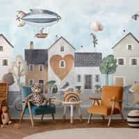 Storybook Village Playful Animals Wallpaper Mural 5