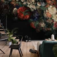 Elegant Dark Floral Blooms Wallpaper Mural 1