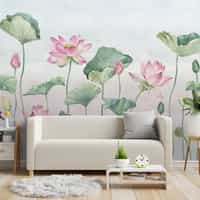 Watercolor Lotus Flower Wallpaper Mural 2
