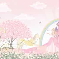 Pink Blossoms and Princess Castle Wallpaper Mural 7