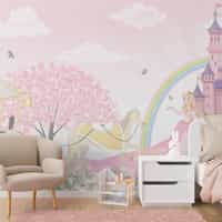 Pink Blossoms and Princess Castle Wallpaper Mural 3