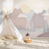 Serene Pastel Mountains Kids Wallpaper Mural 1