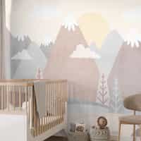 Serene Pastel Mountains Kids Wallpaper Mural 2