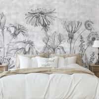 Sketchbook Wildflowers Monochrome Wallpaper Mural 3