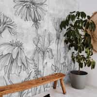 Sketchbook Wildflowers Monochrome Wallpaper Mural 4
