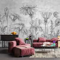 Sketchbook Wildflowers Monochrome Wallpaper Mural 5