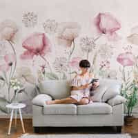 Delicate Watercolor Poppies Blooms Wallpaper Mural 4