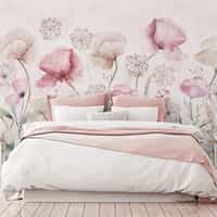 Delicate Watercolor Poppies Blooms Wallpaper Mural 5