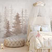 Misty Forest Silhouette Watercolor Wallpaper Mural 1