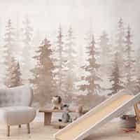 Misty Forest Silhouette Watercolor Wallpaper Mural 2