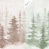 Misty Forest Silhouette Watercolor Wallpaper Mural 6