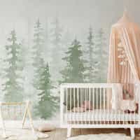 Misty Forest Silhouette Watercolor Wallpaper Mural 1
