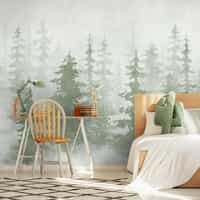 Misty Forest Silhouette Watercolor Wallpaper Mural 2