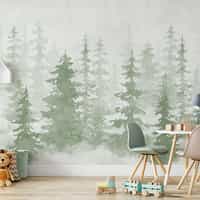 Misty Forest Silhouette Watercolor Wallpaper Mural 3