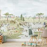 Serene Pastoral Landscape with Animals Wallpaper 1
