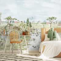 Serene Pastoral Landscape with Animals Wallpaper 4