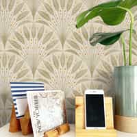 Elegant Fan Leaf Pattern Beige Wallpaper Mural 1