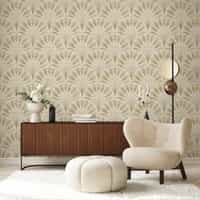 Elegant Fan Leaf Pattern Beige Wallpaper Mural 2