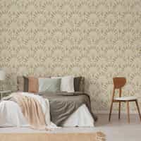 Elegant Fan Leaf Pattern Beige Wallpaper Mural 4