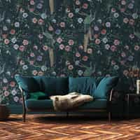 Midnight Floral Peacock Elegance Wallpaper Mural 3