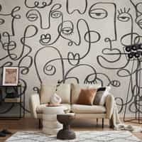 Abstract Line Art Neutral Tones Wallpaper Mural 2