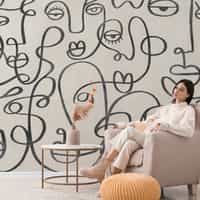 Abstract Line Art Neutral Tones Wallpaper Mural 4