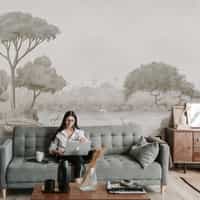 Elegant Waterfront Flamingo Landscape Wallpaper Mural 2