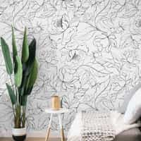 Modern Black White Floral Drawing Wallpaper Mural 1