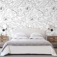 Modern Black White Floral Drawing Wallpaper Mural 2