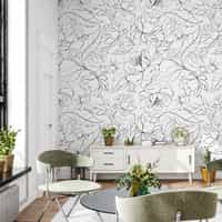 Modern Black White Floral Drawing Wallpaper Mural 4