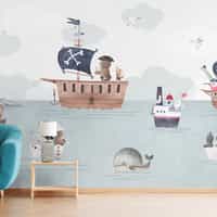 Adventurous Nautical Animals Kids Wallpaper Mural 2