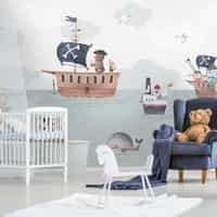 Adventurous Nautical Animals Kids Wallpaper Mural 4