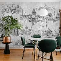 Vintage Cityscape Sketch Wallpaper Mural 1