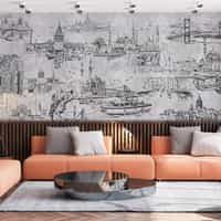 Vintage Cityscape Sketch Wallpaper Mural 2