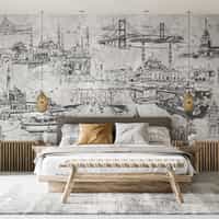 Vintage Cityscape Sketch Wallpaper Mural 3