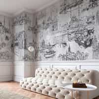 Vintage Cityscape Sketch Wallpaper Mural 4