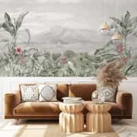 Serene Botanical Mountain Landscape Wallpaper Mural 1