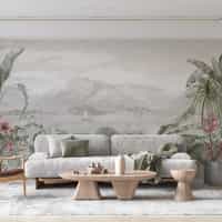 Serene Botanical Mountain Landscape Wallpaper Mural 2