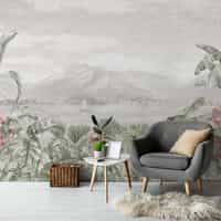 Serene Botanical Mountain Landscape Wallpaper Mural 6